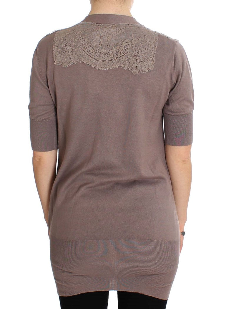 Elegant Purple Cotton Lace Cardigan Sweater PINK MEMORIES