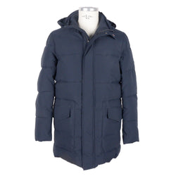 Sleek Blue Men's Hooded Jacket Emilio Romanelli