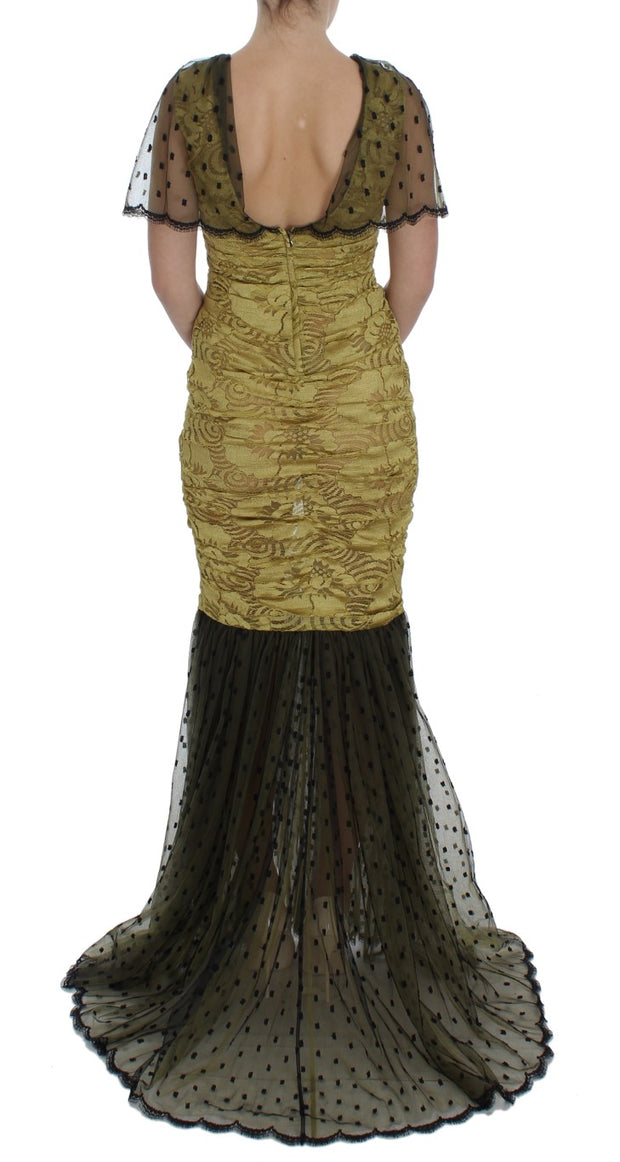 Yellow Floral Lace Sheath Dress Dolce & Gabbana