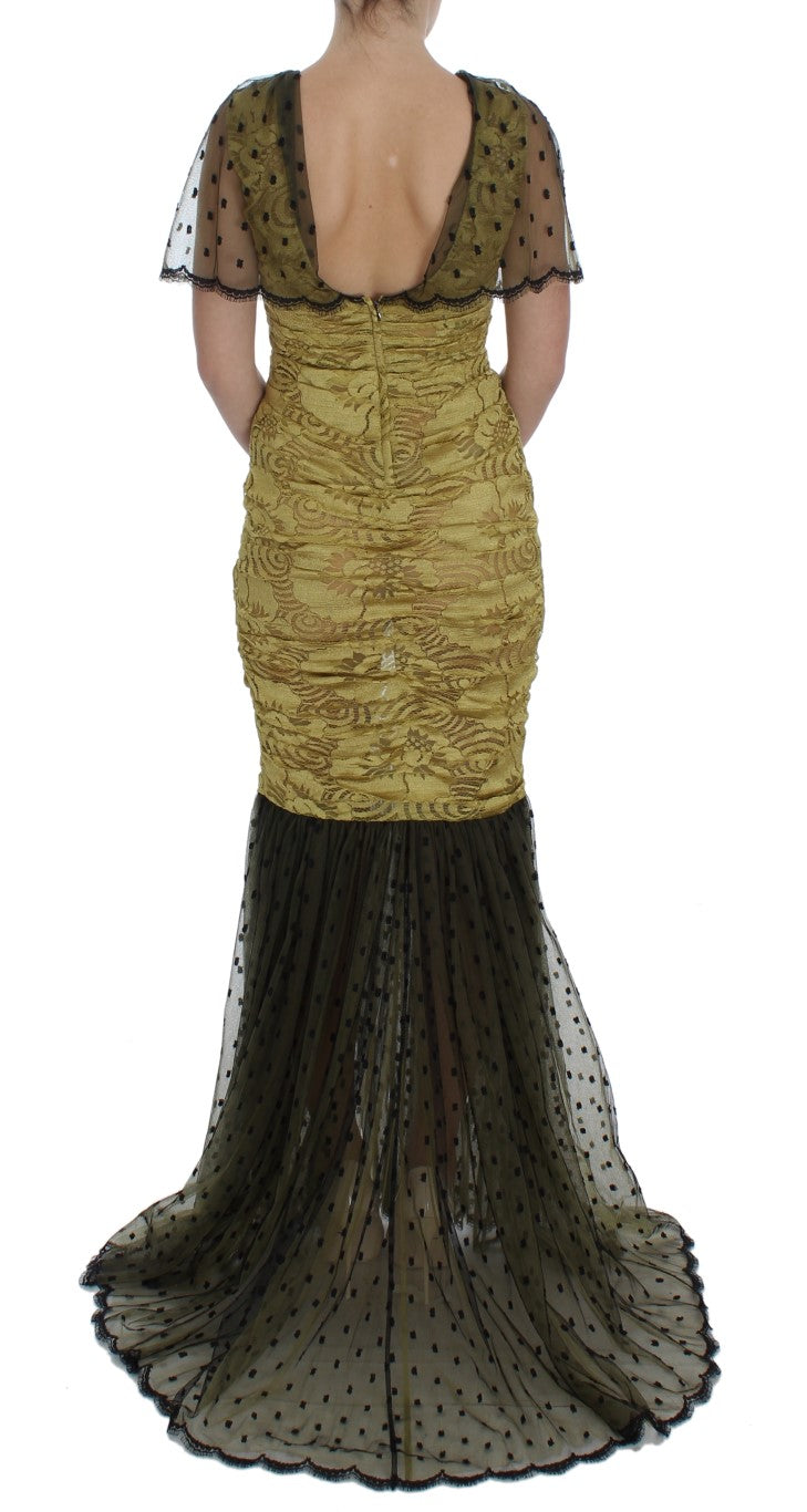 Yellow Floral Lace Sheath Dress Dolce & Gabbana