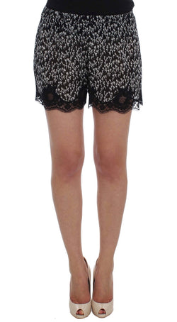 Elegant Black & White Floral Lace Silk Shorts Dolce & Gabbana