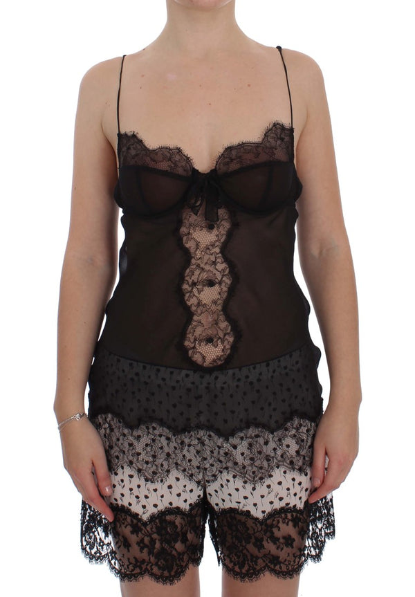 Elegant Black Silk Lace Lingerie Chemise Dolce & Gabbana