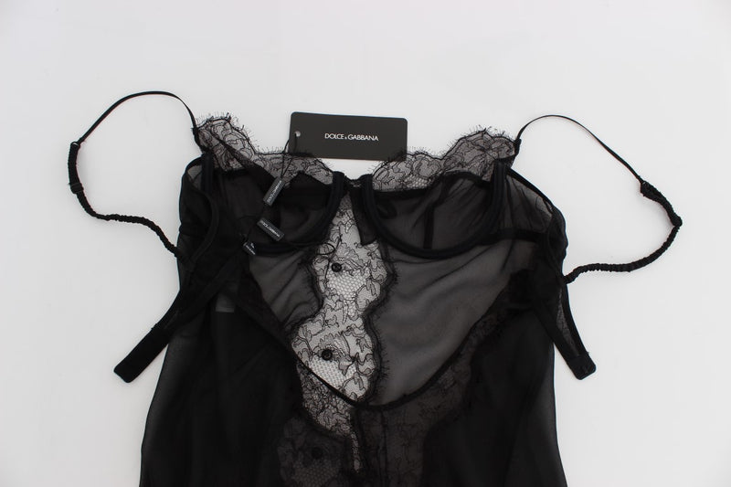 Elegant Black Silk Lace Lingerie Chemise Dolce & Gabbana