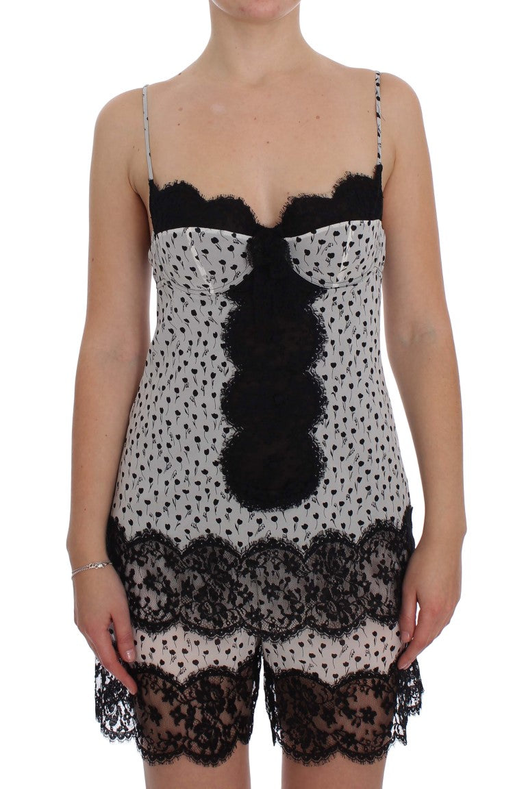 Elegant Floral Lace Silk Chemise Dolce & Gabbana