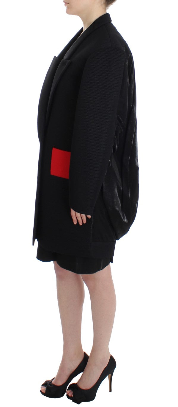 Elegant Draped Long Coat in Black with Red Accents KAALE SUKTAE