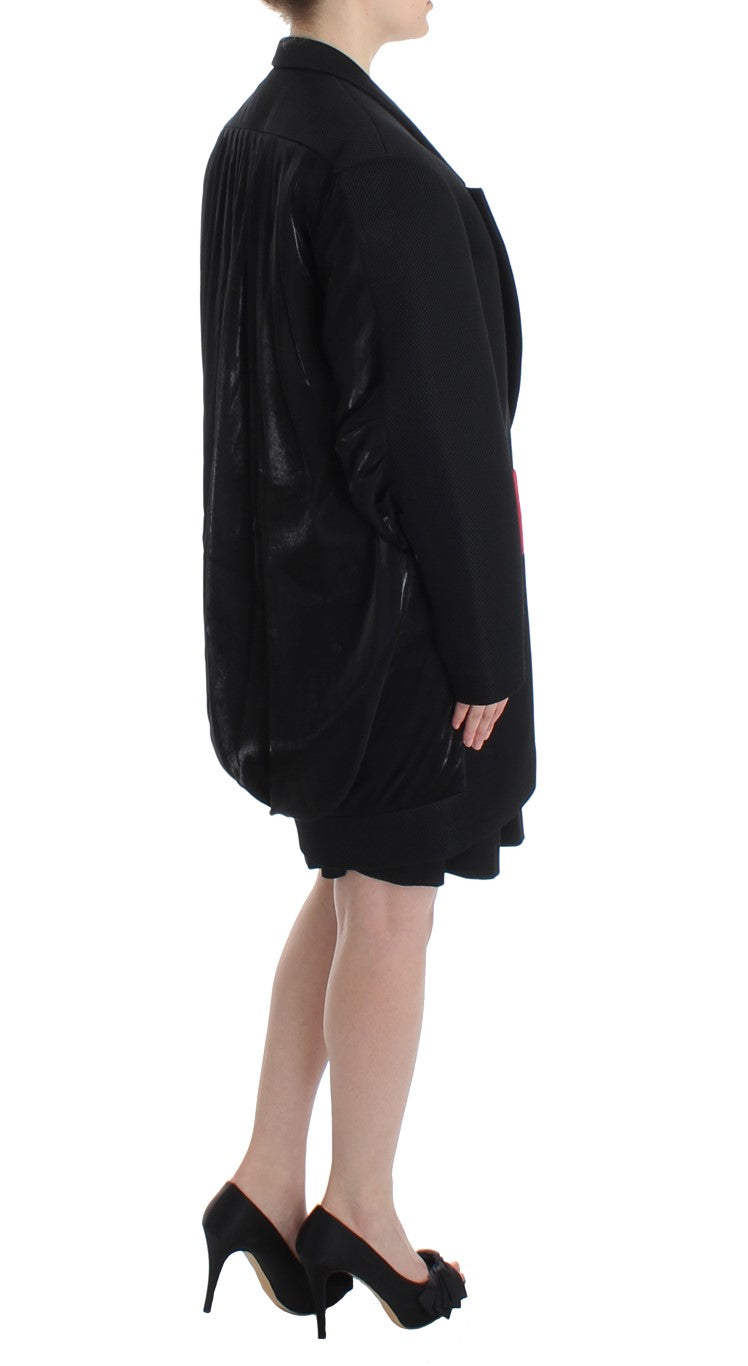 Elegant Draped Long Coat in Black with Red Accents KAALE SUKTAE