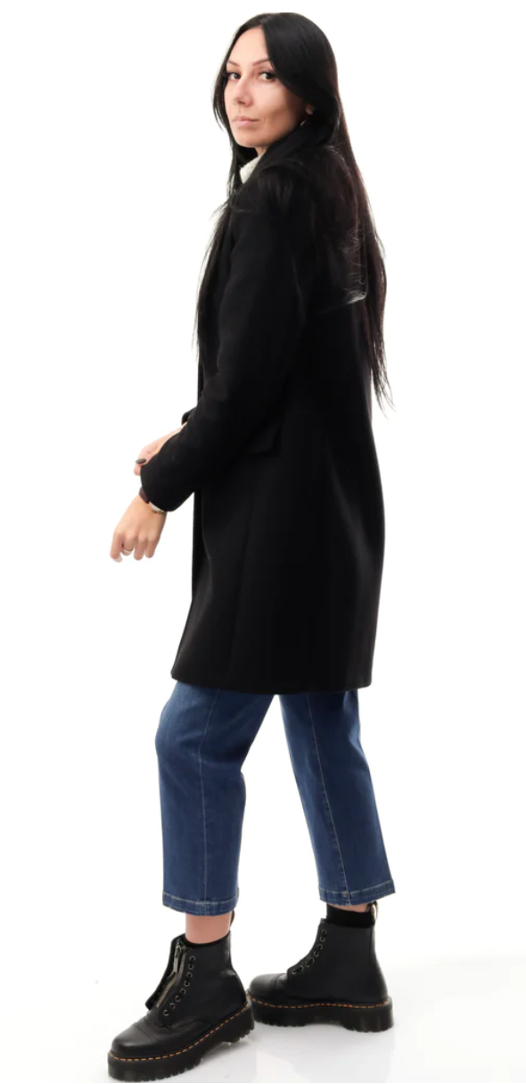 Black Wool Women Coat Love Moschino