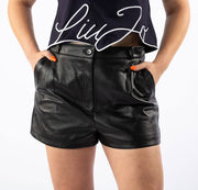 Black Lambskin Women Shorts Dolce & Gabbana