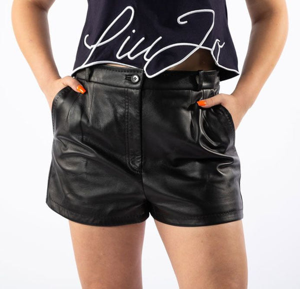 Black Lambskin Women Shorts Dolce & Gabbana