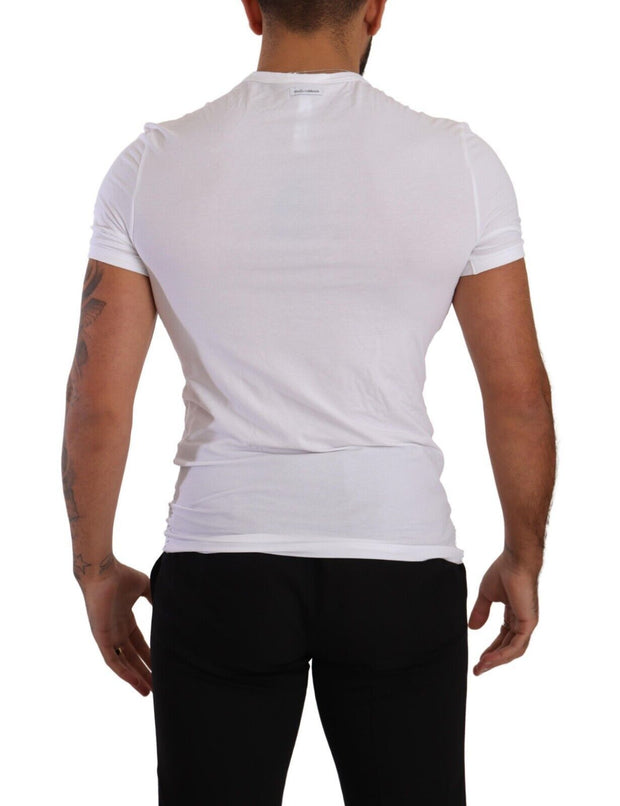 Elegant White Cotton Blend Round Neck Tee Dolce & Gabbana