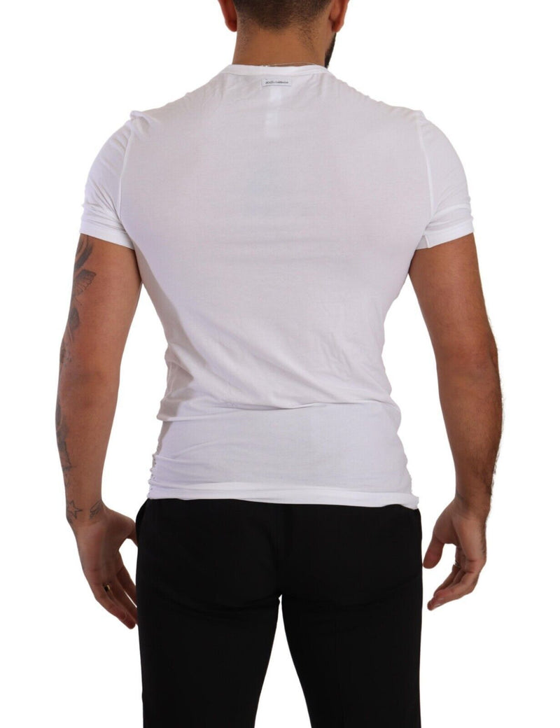 Elegant White Cotton Blend Round Neck Tee Dolce & Gabbana