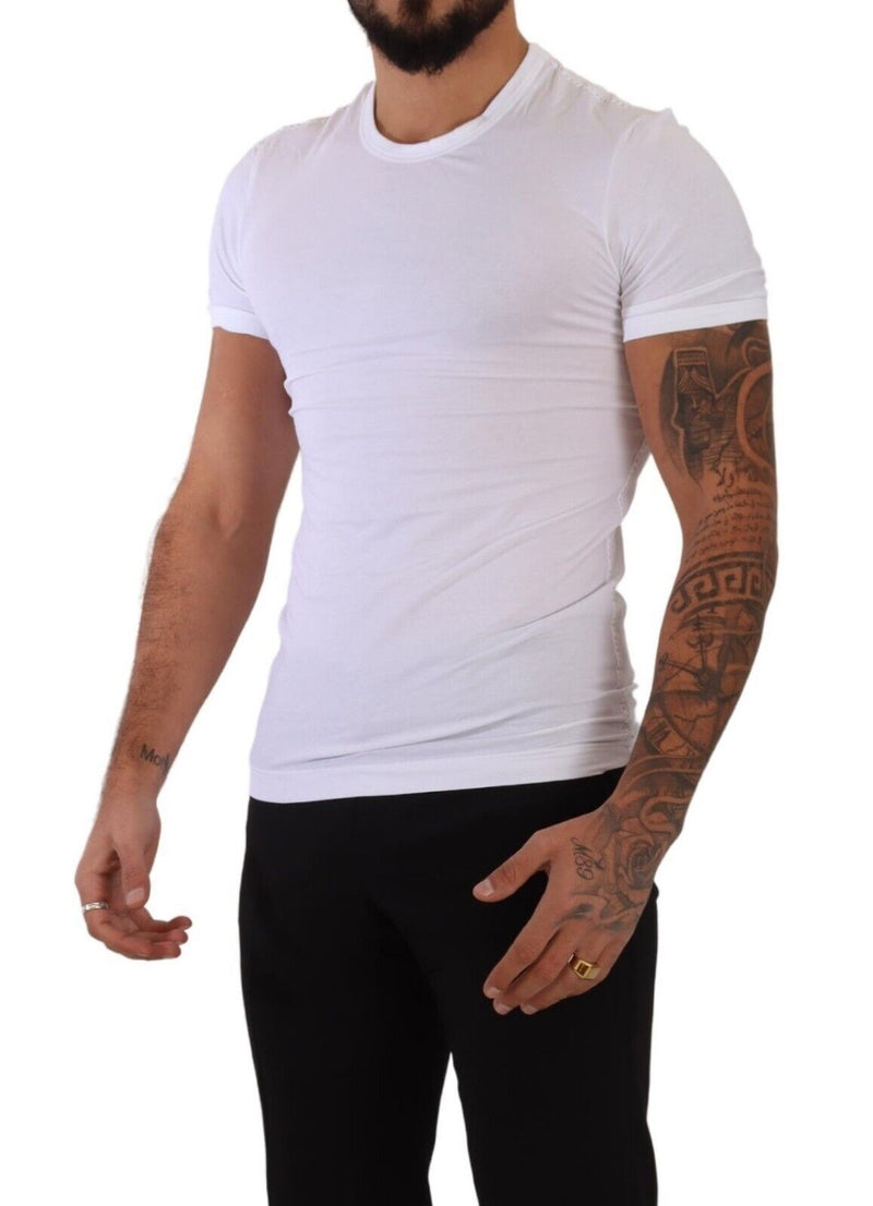 Elegant White Cotton Blend Round Neck Tee Dolce & Gabbana