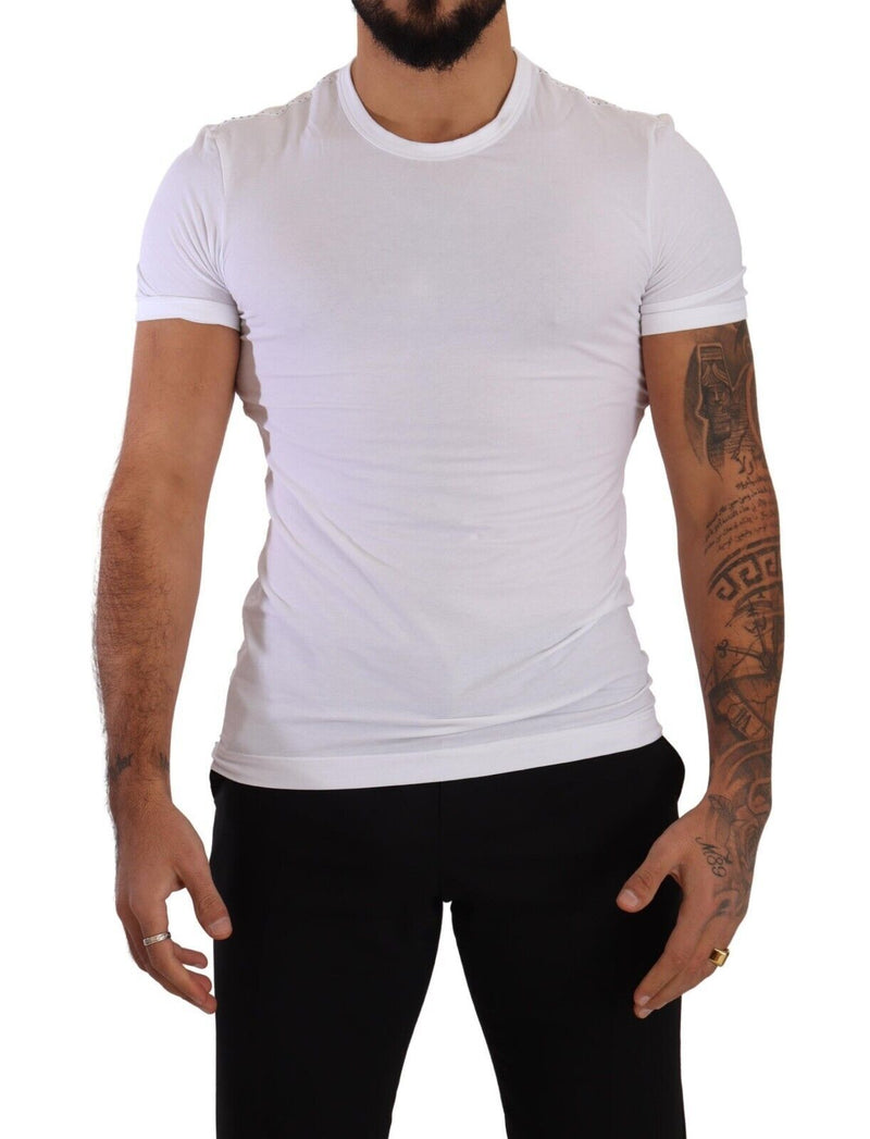 Elegant White Cotton Blend Round Neck Tee Dolce & Gabbana