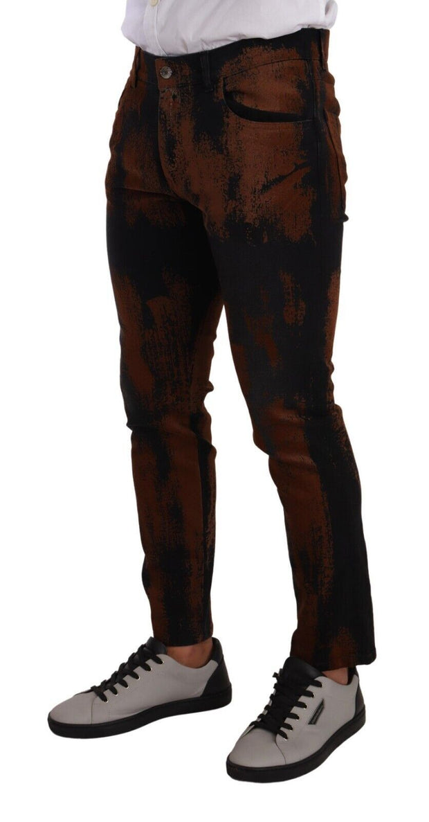 Chic Black Brown Tie-Dye Slim Fit Jeans Dolce & Gabbana