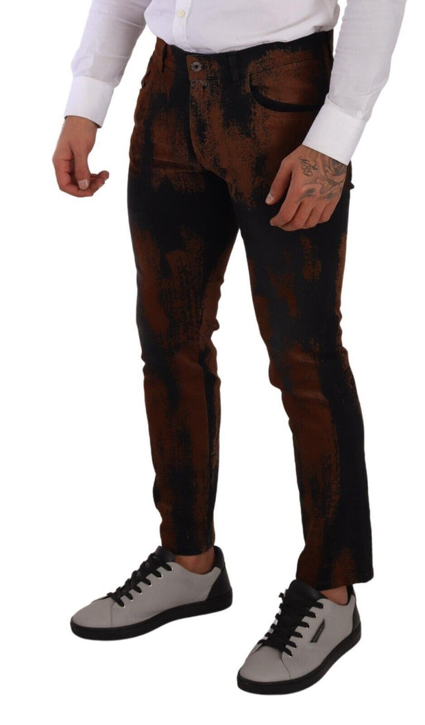 Chic Black Brown Tie-Dye Slim Fit Jeans Dolce & Gabbana