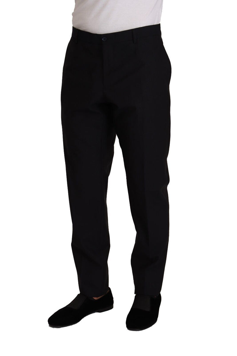 Elegant Dark Blue Wool Silk Tuxedo Trousers Dolce & Gabbana