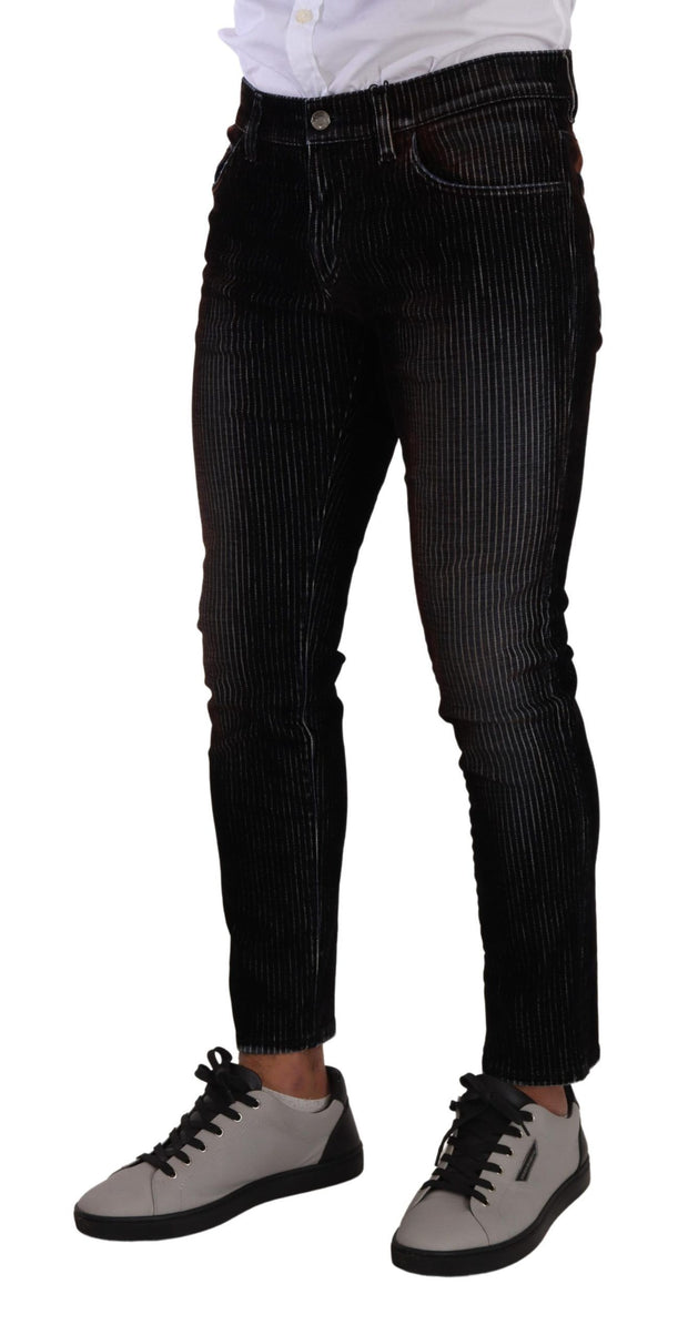 Sleek Striped Black Slim Fit Denim Dolce & Gabbana