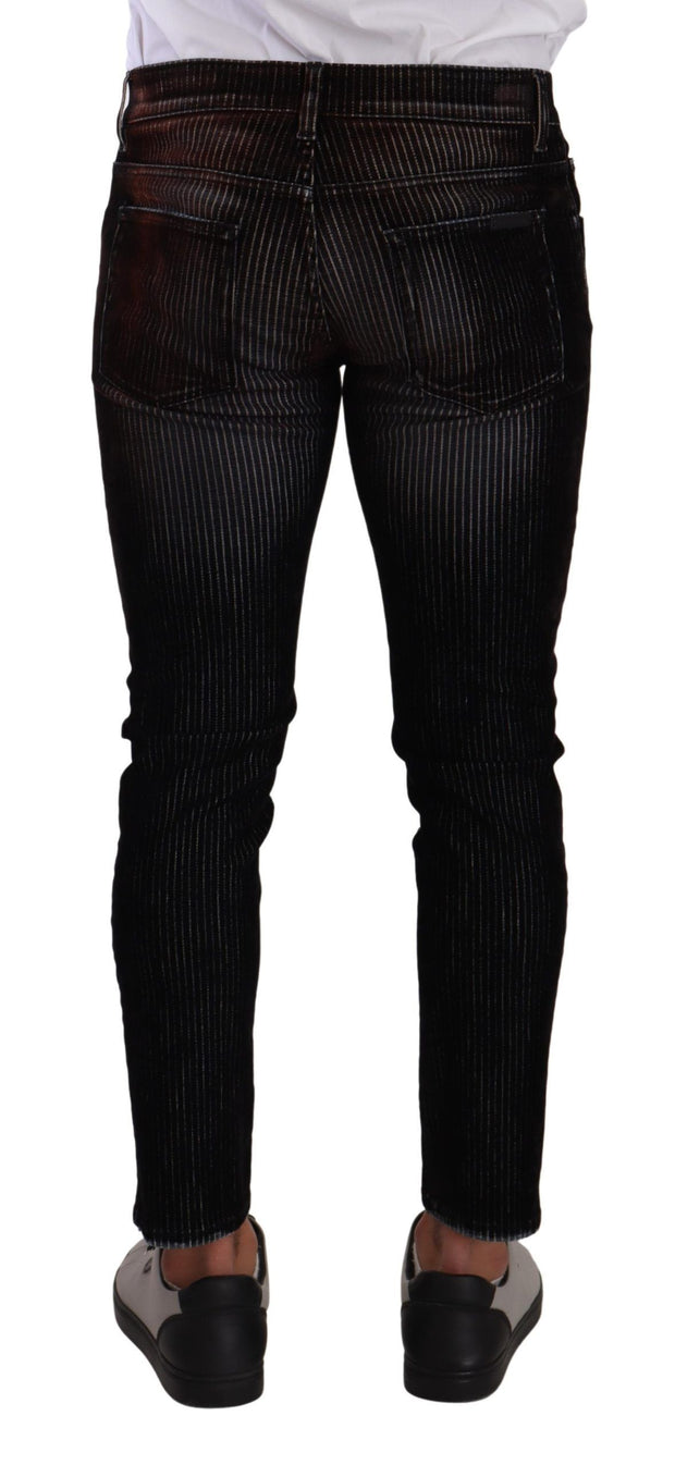 Sleek Striped Black Slim Fit Denim Dolce & Gabbana