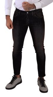 Sleek Striped Black Slim Fit Denim Dolce & Gabbana