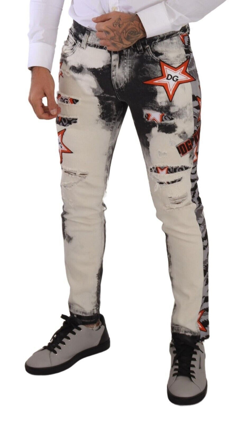 Chic Slim Fit Star Motif Denim Jeans Dolce & Gabbana