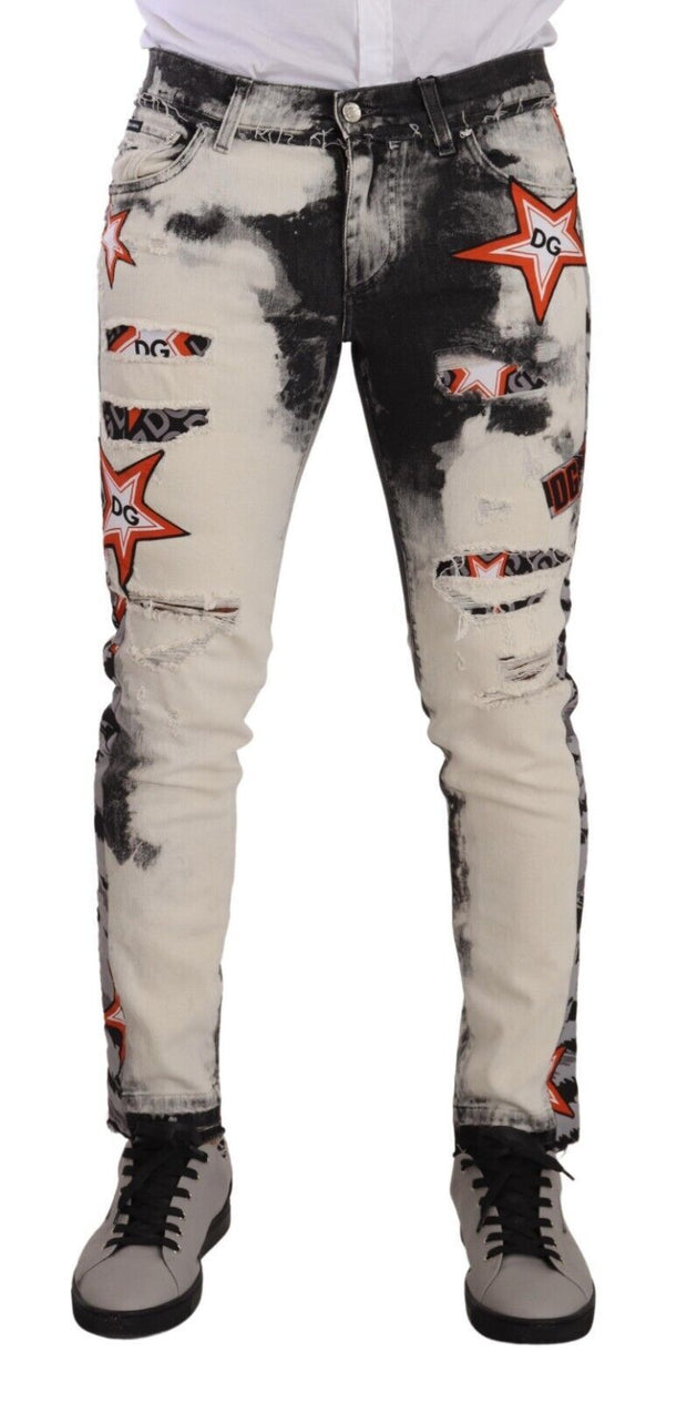 Chic Slim Fit Star Motif Denim Jeans Dolce & Gabbana