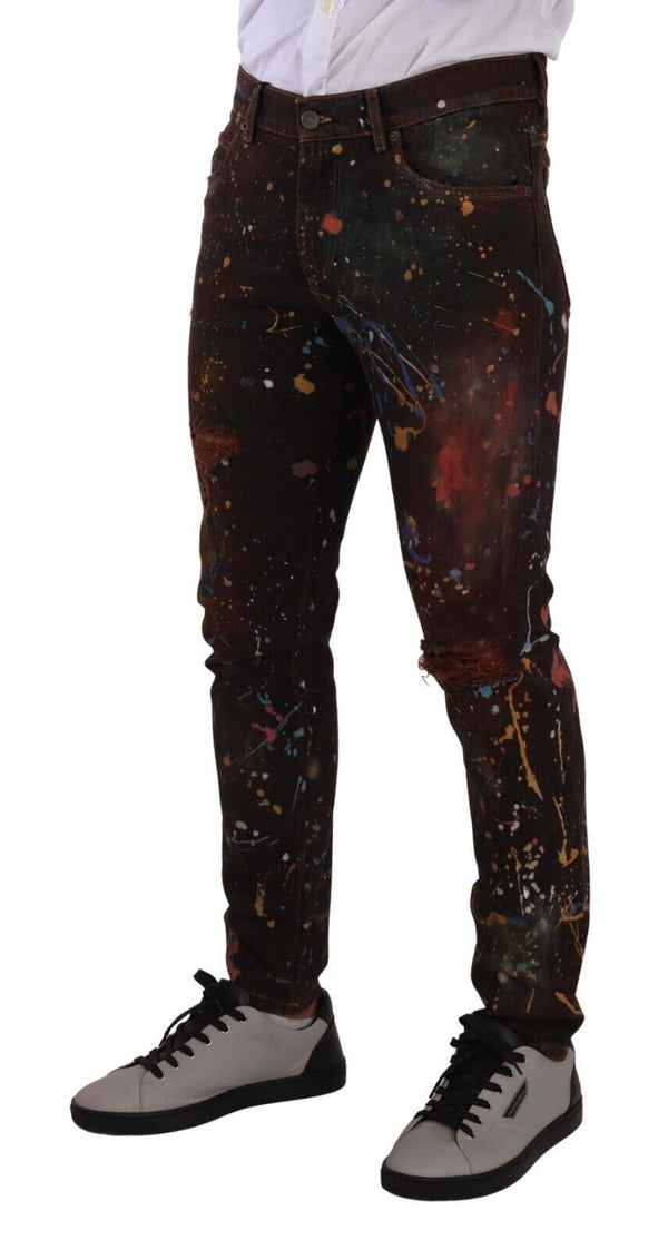 Multicolor Painted Skinny Denim Jeans Dolce & Gabbana