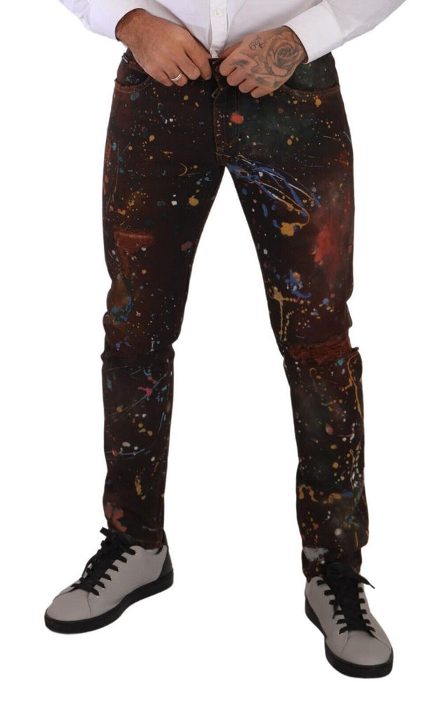 Multicolor Painted Skinny Denim Jeans Dolce & Gabbana