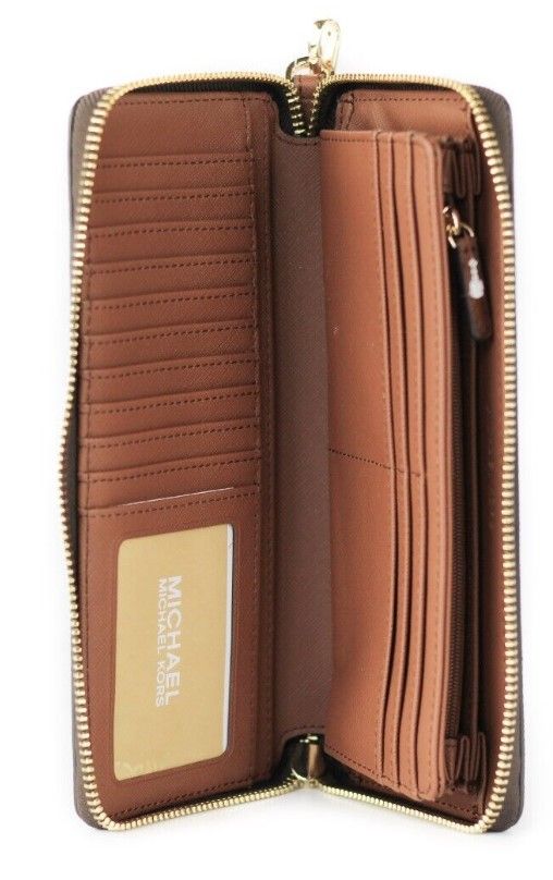 Jet Set Travel Large Brown Signature Continental Wristlet Wallet Michael Kors