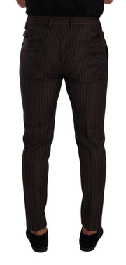 Elegant Brown Striped Woolen Men's Trousers Dolce & Gabbana