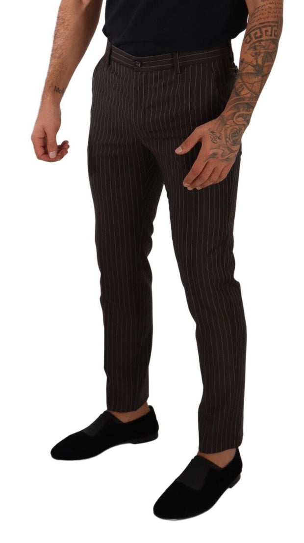 Elegant Brown Striped Woolen Men's Trousers Dolce & Gabbana