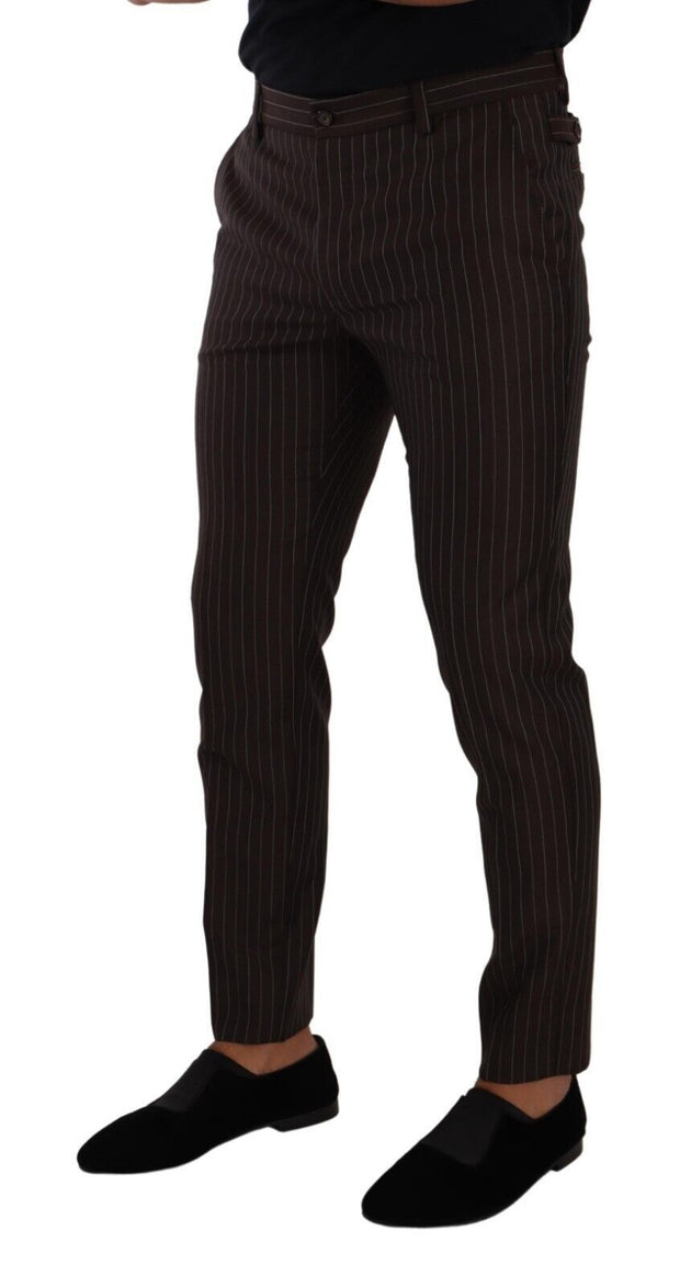 Elegant Brown Striped Woolen Men's Trousers Dolce & Gabbana