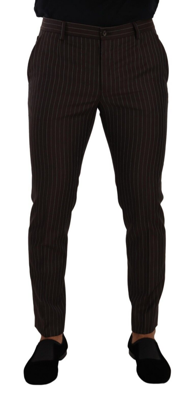 Elegant Brown Striped Woolen Men's Trousers Dolce & Gabbana