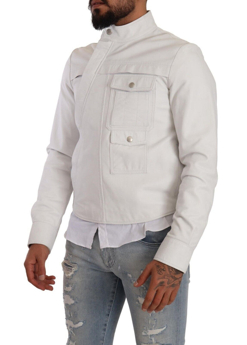 Exquisite White Leather Biker Jacket Diesel