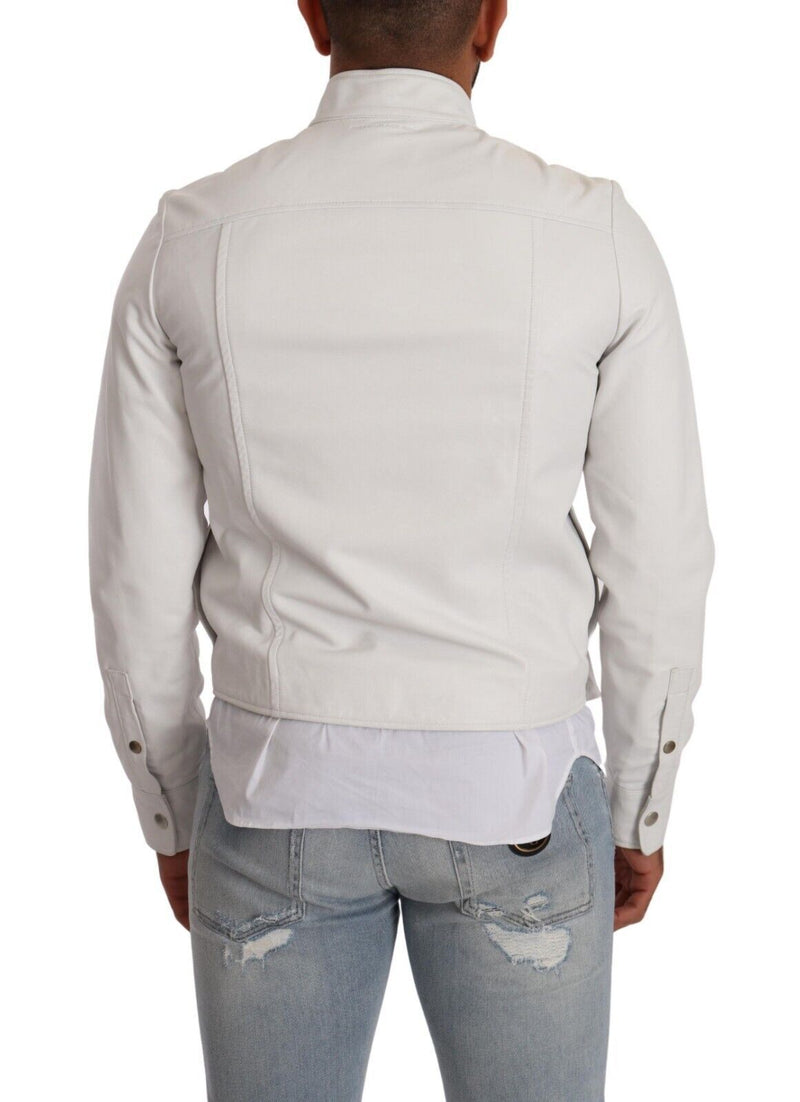 Exquisite White Leather Biker Jacket Diesel