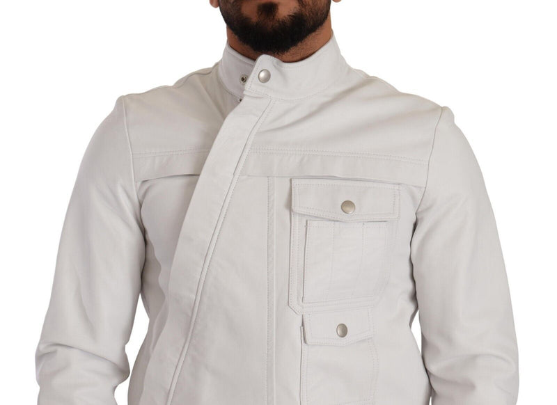 Exquisite White Leather Biker Jacket Diesel