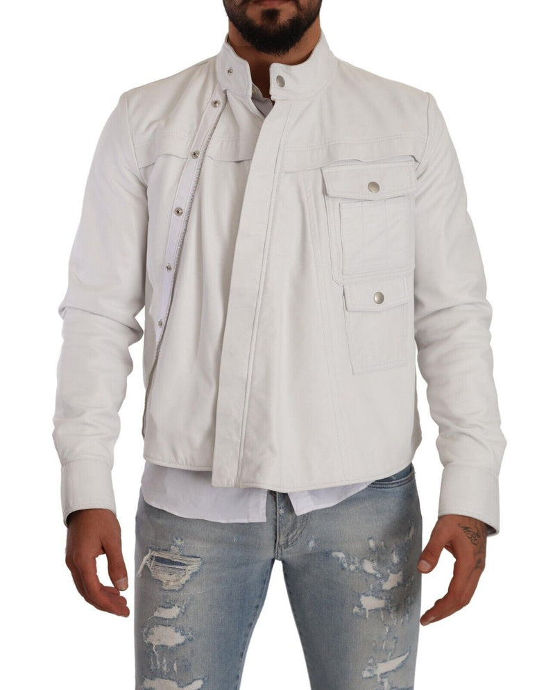 Exquisite White Leather Biker Jacket Diesel