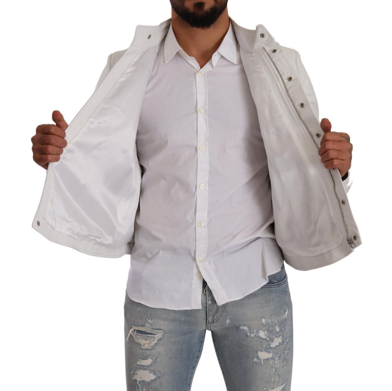 Exquisite White Leather Biker Jacket Diesel