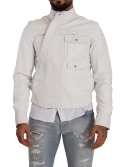 Exquisite White Leather Biker Jacket Diesel