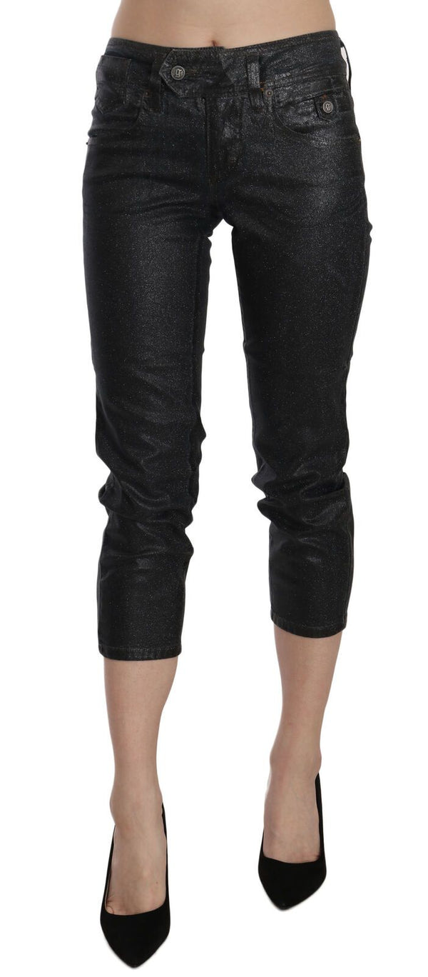 Chic Black Mid Waist Cropped Jeans John Galliano