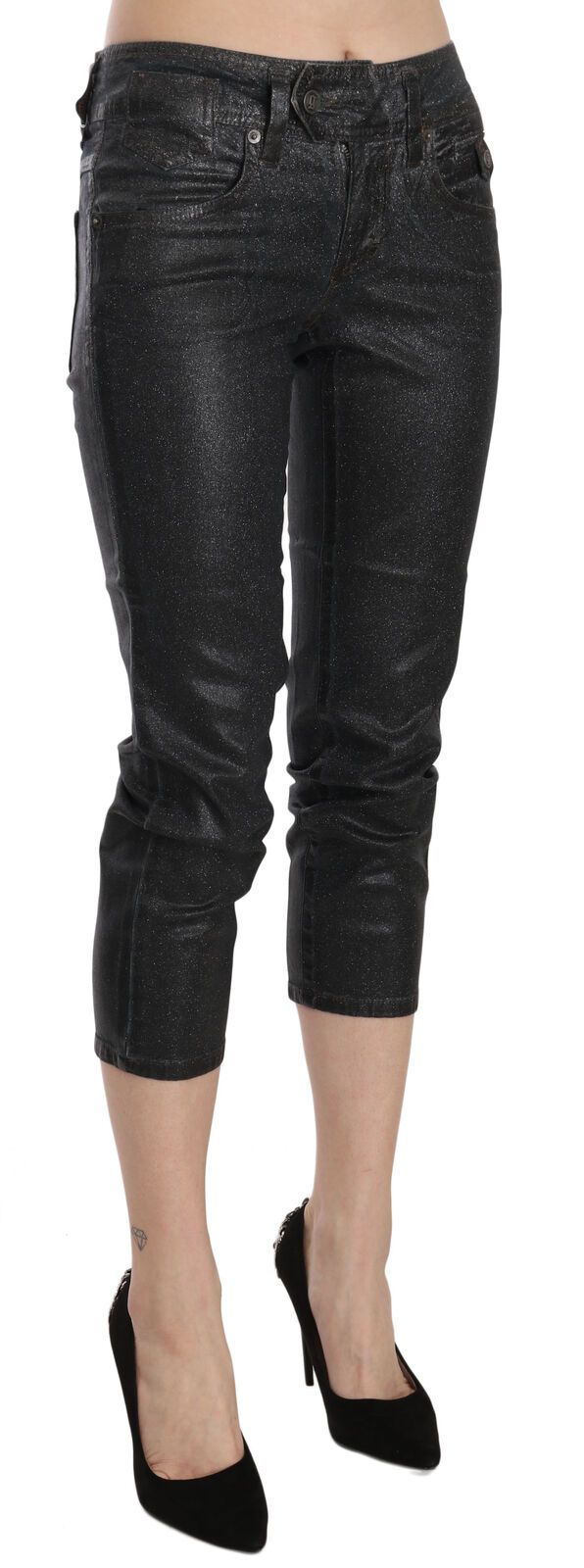 Chic Black Mid Waist Cropped Jeans John Galliano
