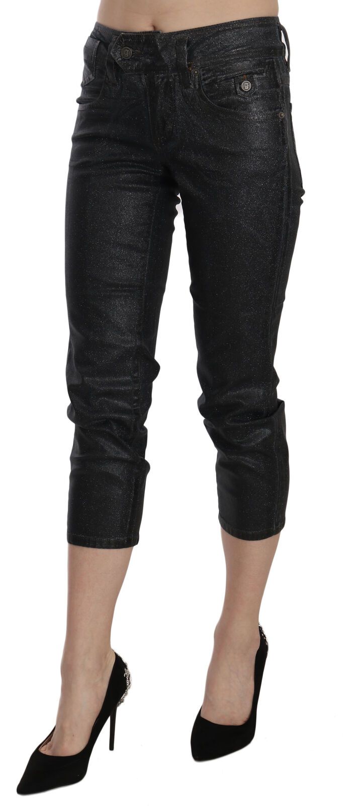 Chic Black Mid Waist Cropped Jeans John Galliano