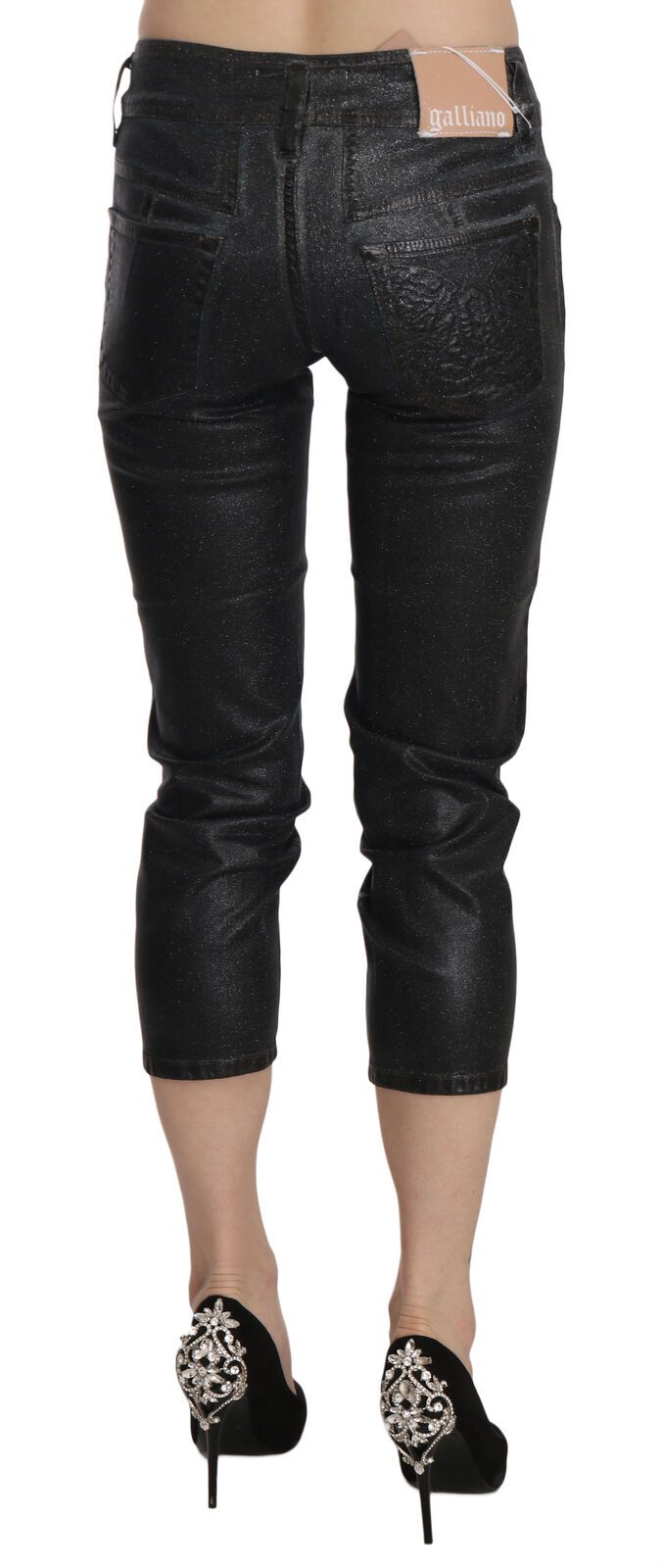 Chic Black Mid Waist Cropped Jeans John Galliano
