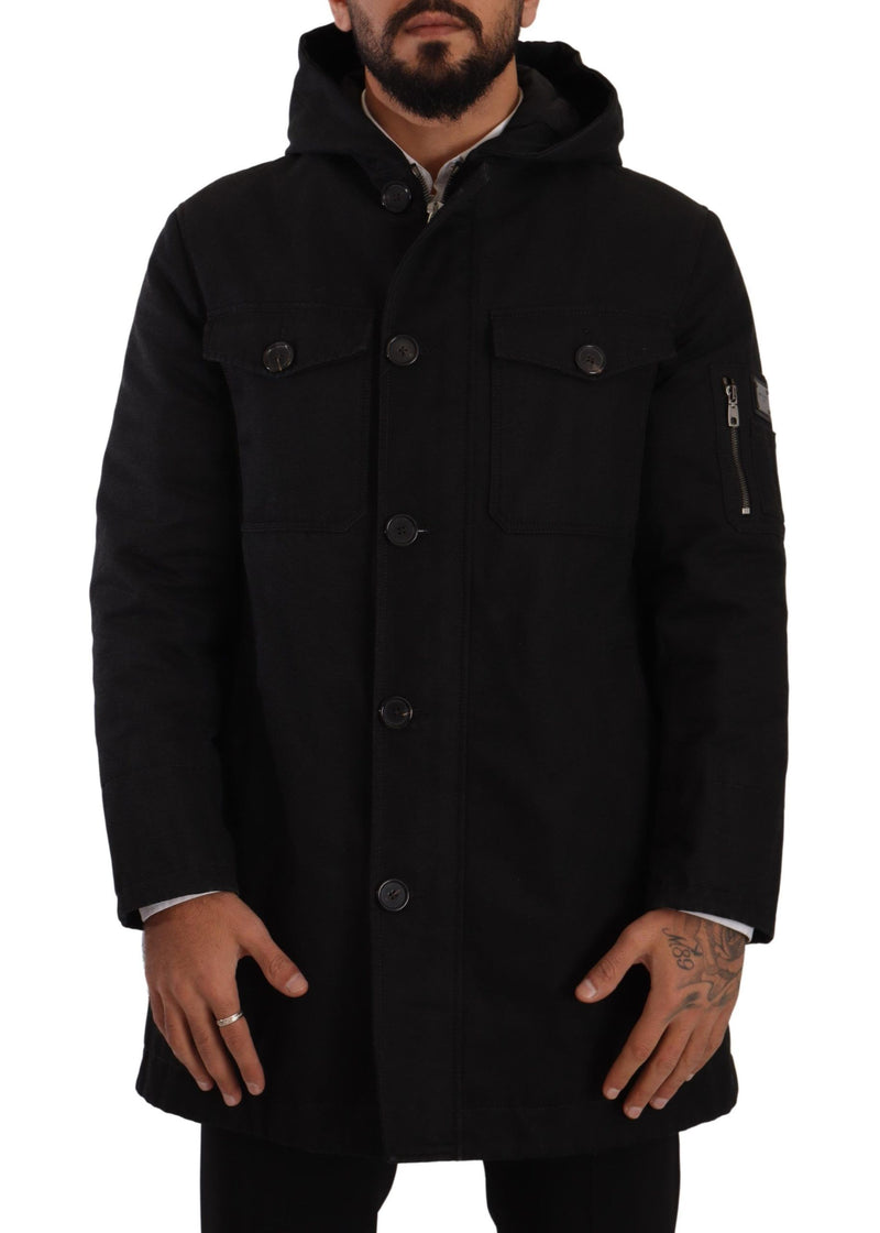 Elegant Black Parka Hooded Jacket Dolce & Gabbana