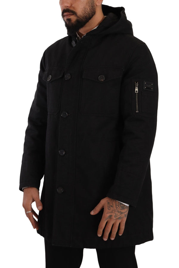 Elegant Black Parka Hooded Jacket Dolce & Gabbana