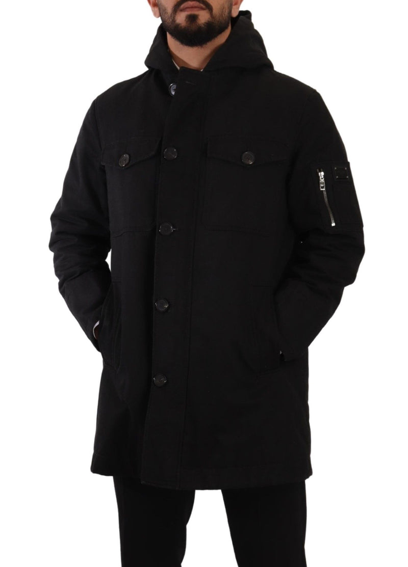 Elegant Black Parka Hooded Jacket Dolce & Gabbana