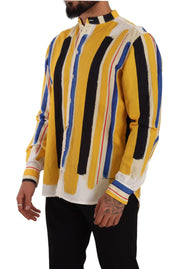 Elegant Yellow Striped Henley Shirt Dolce & Gabbana