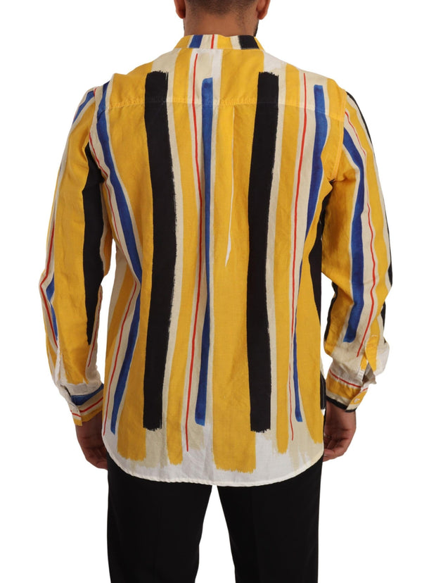 Elegant Yellow Striped Henley Shirt Dolce & Gabbana