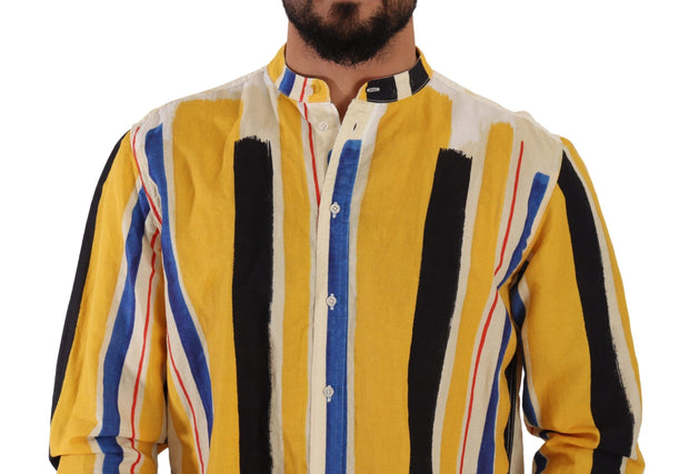 Elegant Yellow Striped Henley Shirt Dolce & Gabbana