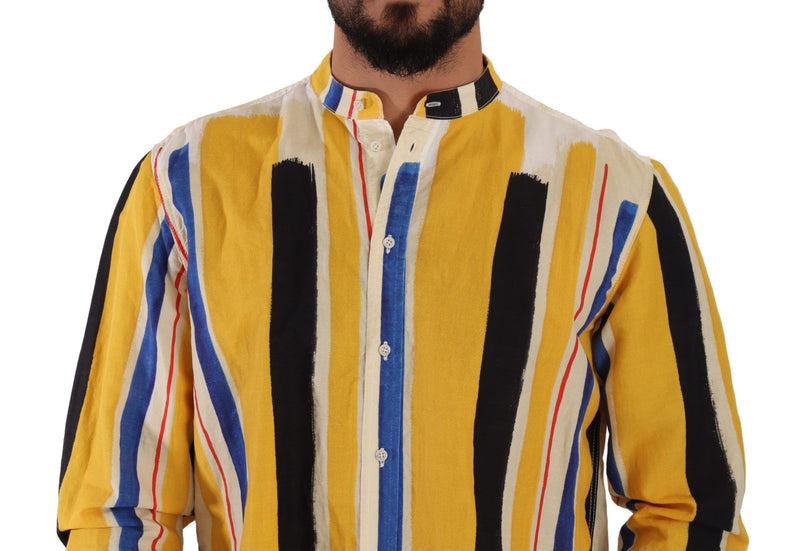 Elegant Yellow Striped Henley Shirt Dolce & Gabbana