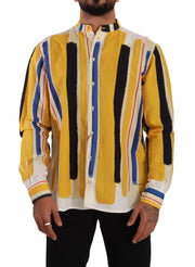 Elegant Yellow Striped Henley Shirt Dolce & Gabbana